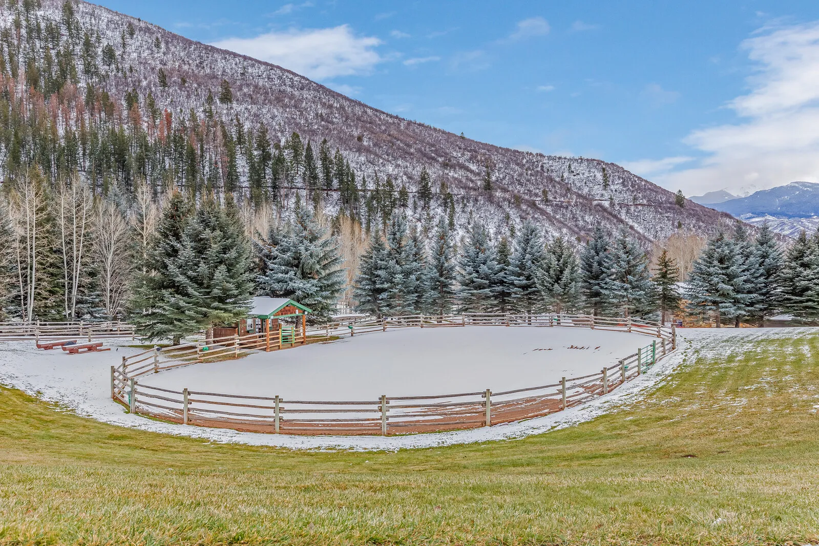 Arena under snow, the valley beyond